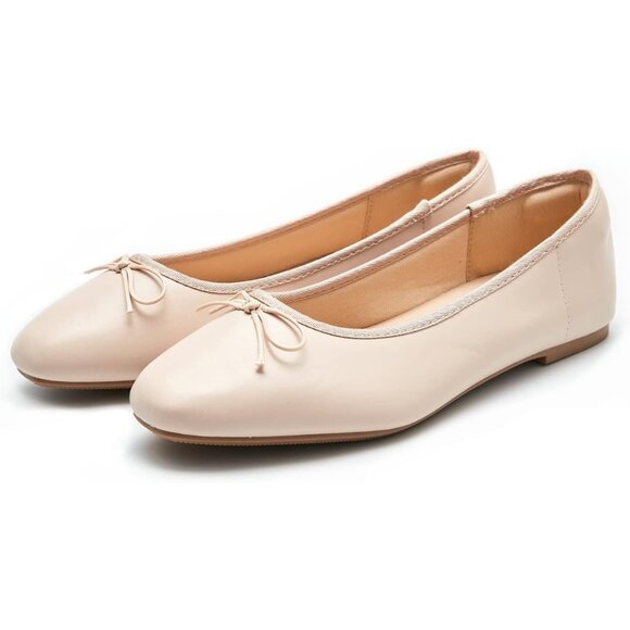 Women's Ivory Polyurethane Closed Round Toe Comfortable Bow Ballet Flats Shoes - Picture 2 of 7